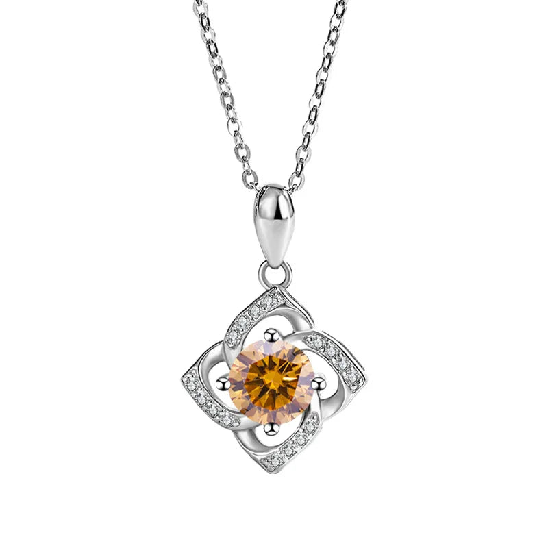 S925 Sterling Silver Platinum Plated Fine 2CT Colorful Moissanite Pendant Lucky Four Leaf Clover Jewelry Necklace for Ladies