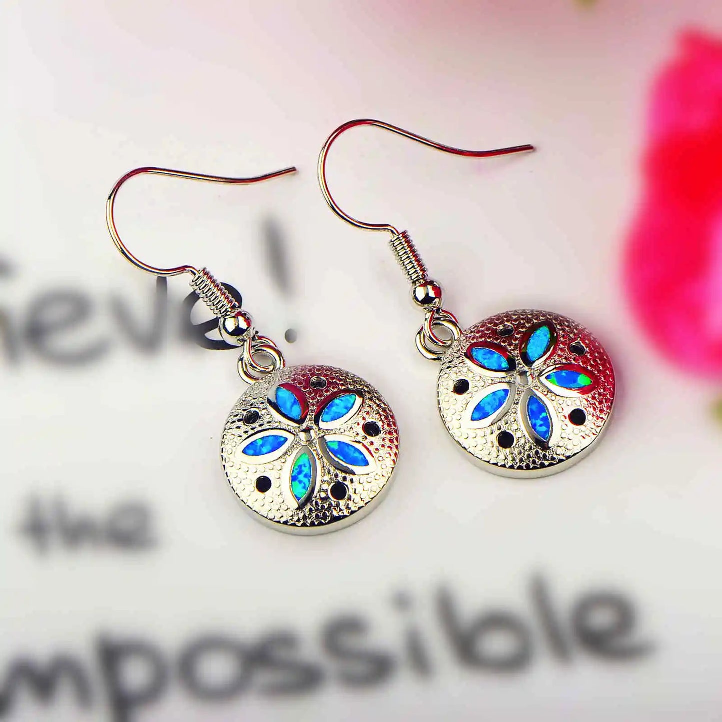 Sparkling Geometric Brass Opal Rectangle Christian Bohemian Style Silver Plated Earrings TikTok Top Seller Ocean Beach Jewelry