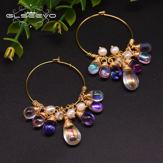Natural Fresh Water Pearl Hoop Earrings for Women 925 Sterling Silver Colorful Tassel Drop Earrings