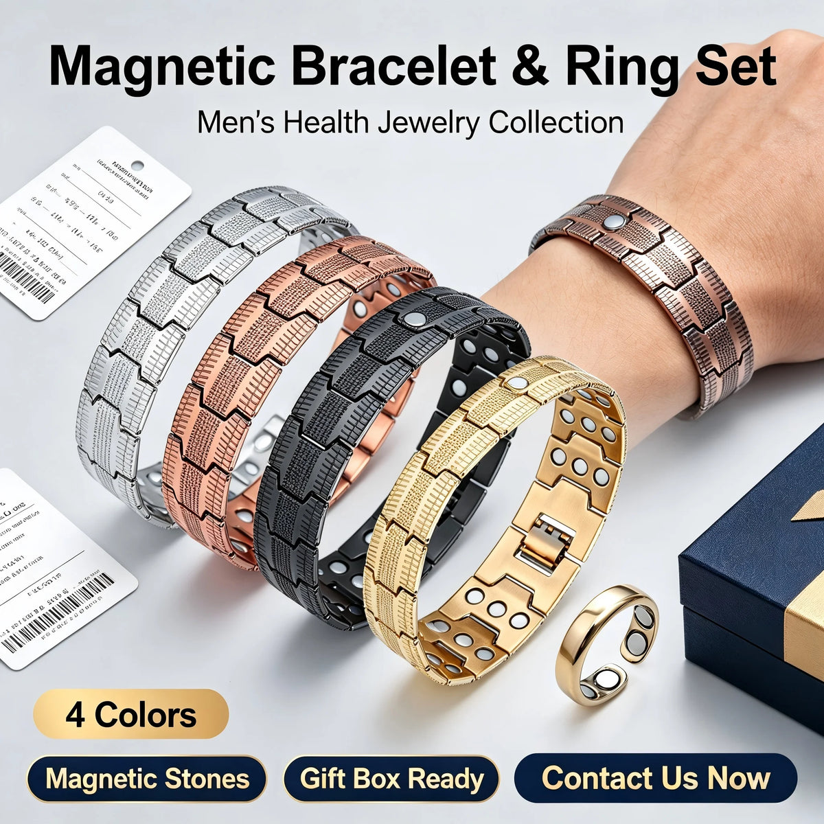 NewLife - Magnetic Three-Row Zinc Alloy Geometric Bracelet