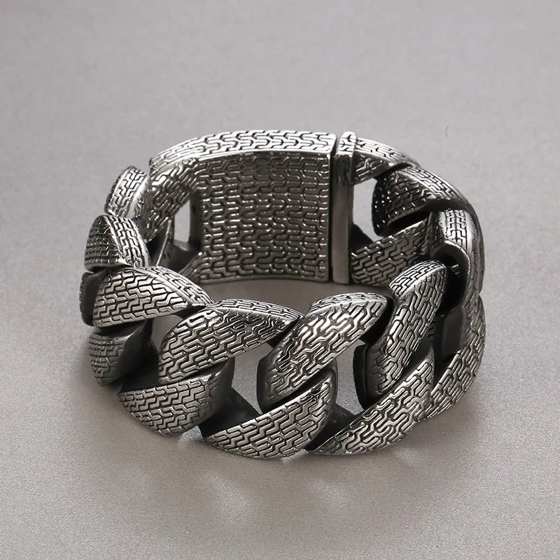 Unique Trendy Men's Luxury Distressed Antique Silver and Gold 31mm Thick Stainless Steel Chain & Link Bracelet-Gift