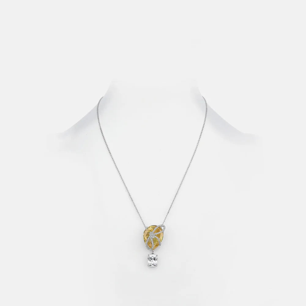MUSHAN Jewelry Factory Yellow Diamond Bow S925 Sterling Silver Necklace High End Cross Border Bestseller for Women