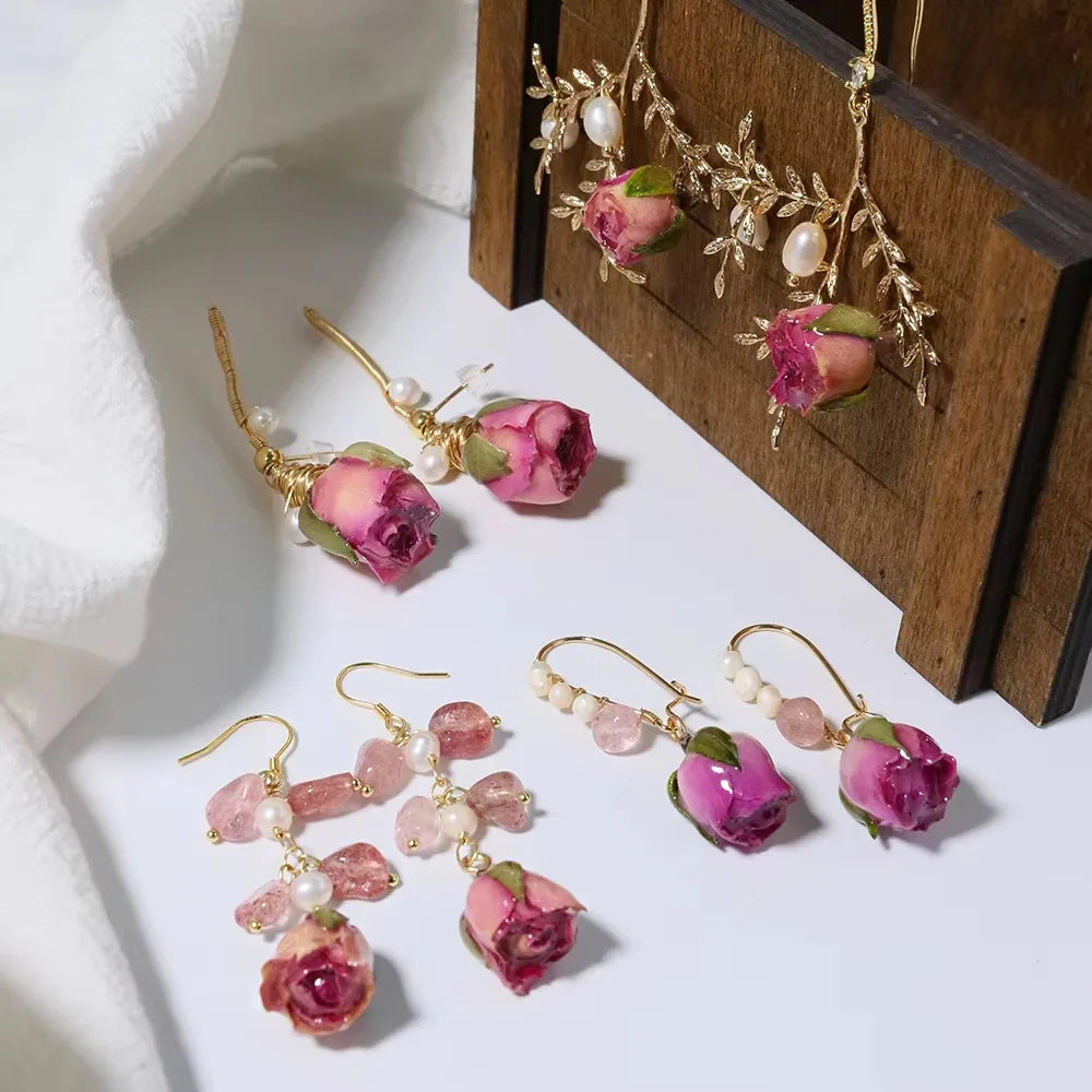 Natural Freshwater Pearl Drop Gel Flower Earrings Korean Style Women Luxury Jewelry Fashion Ladies and Girls Gift GE1521