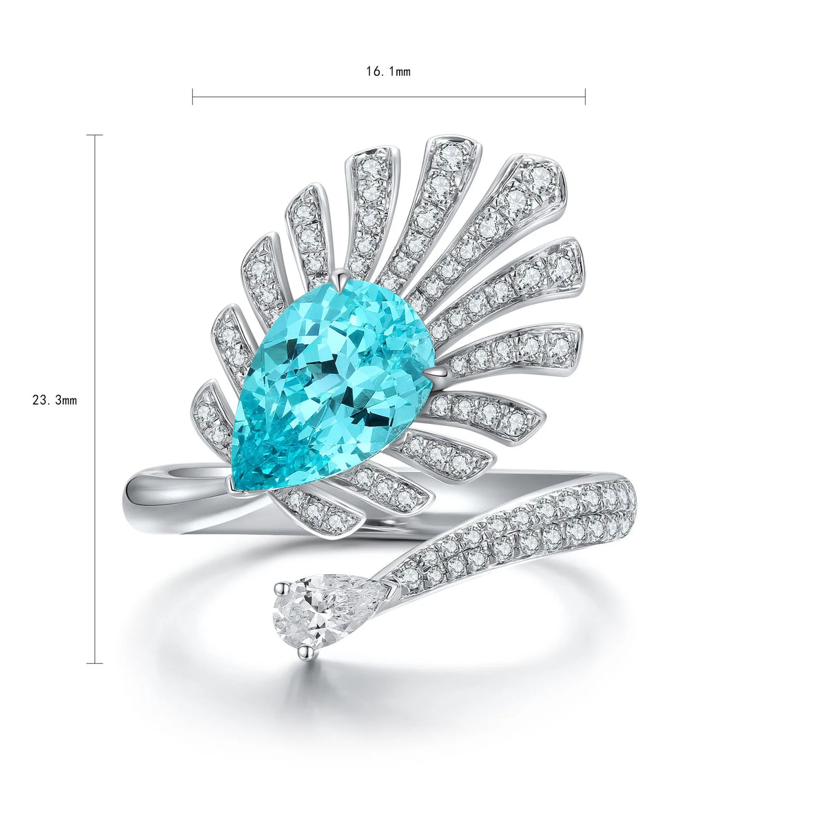 Gemfiori Unique Rings for Women 925 Sterling Silver Ring Lab Grown Paraiba Pear Blue Diamond Rings Jewellery Gift Idea for Her Birthday
