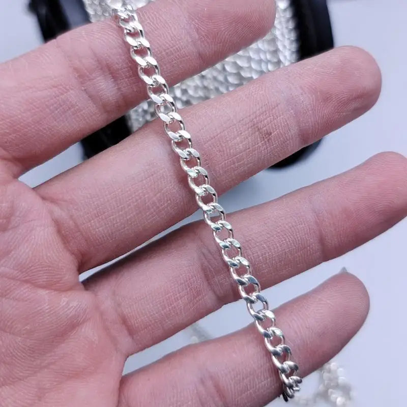 Fashion 925 Sterling Silver DC Cut Cuban Link Chain for Women Making Anti Tarnish Bracelet Necklace