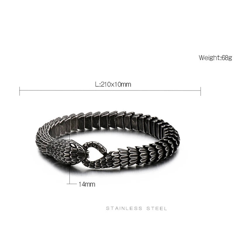 REBEL New Gothic Geometric Chain Link Men's Stainless Steel Bracelet Snake Lion's Head Skull Tarnish Free Waterproof Hip Hop Micro