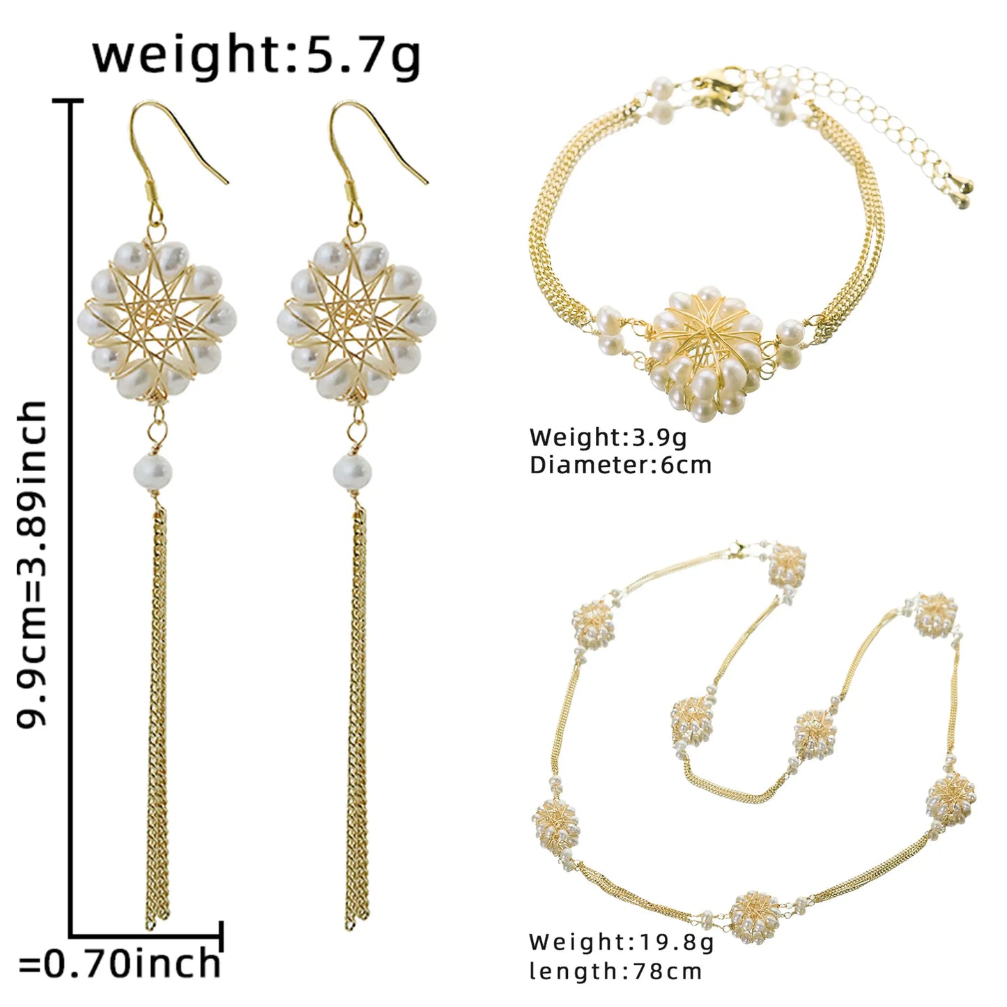 GLSEEVO Natural Freshwater Pearl Flower Chain 925 Sterling Silver Necklace, Earrings & Bracelet Set — Luxury Design
