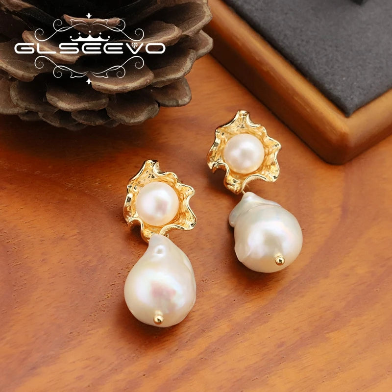 Baroque Nature Pearl Drop Earrings Handmade Precious Stone Korean Style Personality Trendy Jewely for Woman Party