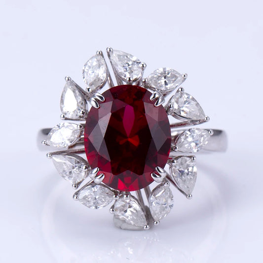 Messi Jewelry  MSR-1034 10K White Gold Oval Shape Lab Ruby Engagement Ring
