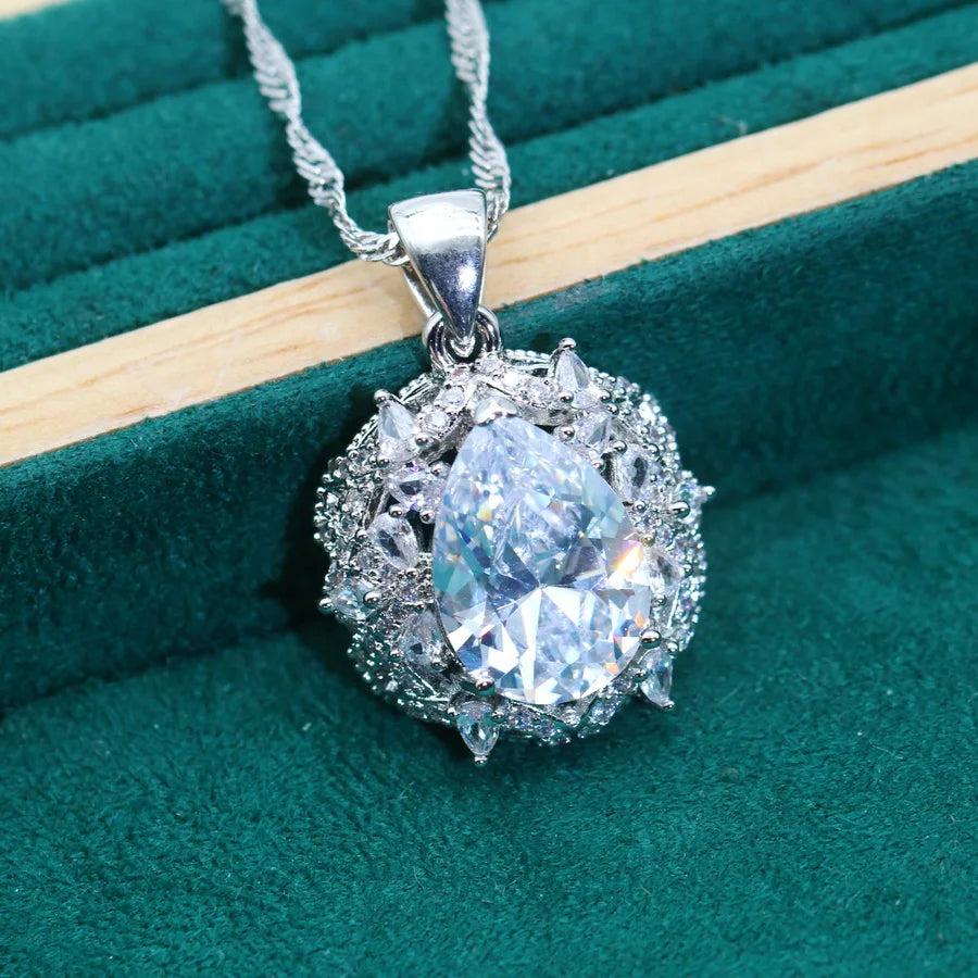 XOTICA AAA 925 Silver Women's Jewelry Set with Zircon Wedding Earrings Necklace Pendant Ring Bracelet for Bridal Dating Party