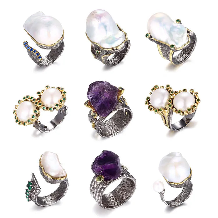 Wholesale Fashion Thailand 925 Sterling Silver Diopside Freshwater Pearl Ring