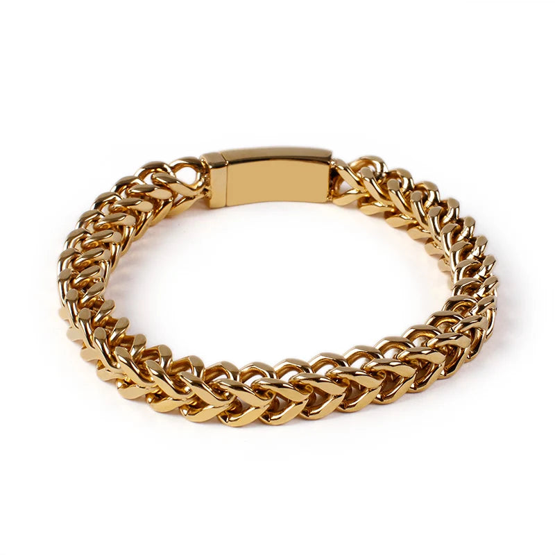 KALEN 316L Stainless Steel Shiny Spring Clasp Link Chain Bracelet Men