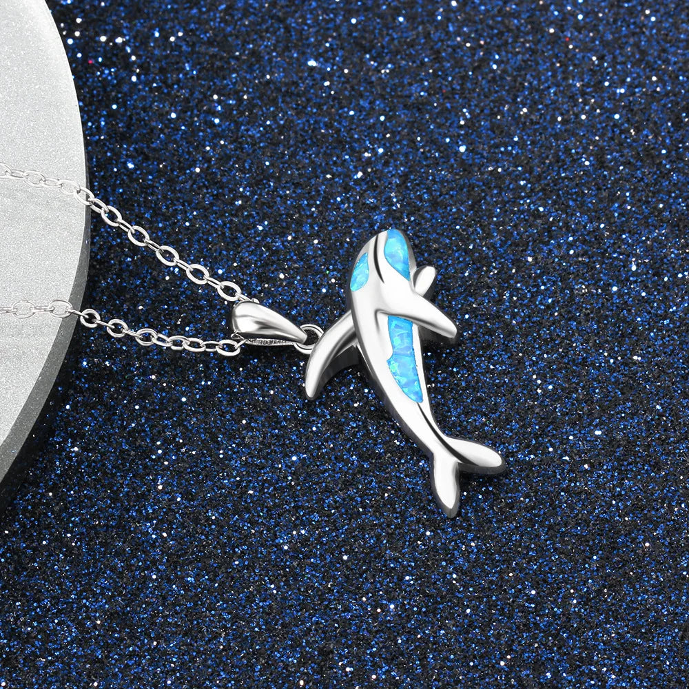 Aobao Whale Necklace, Whale Pendant, Sweater Chain, Opal Necklace