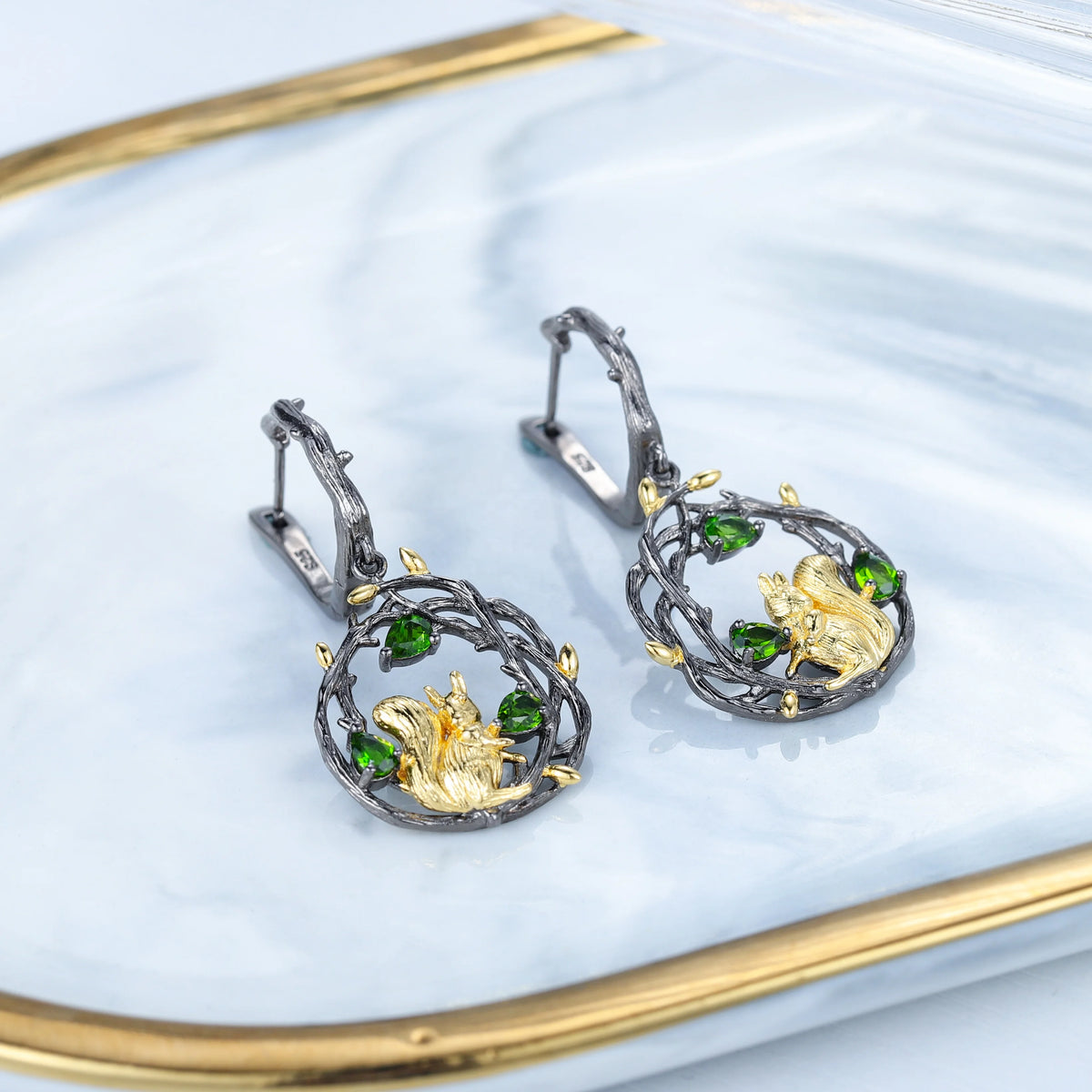 ArtistA C7874 Abiding High-end Gold Plated Vivid Cute Squirrel 925 Sterling Silver Chrome Diopside Jewelry Sets for Moroccan Wedding