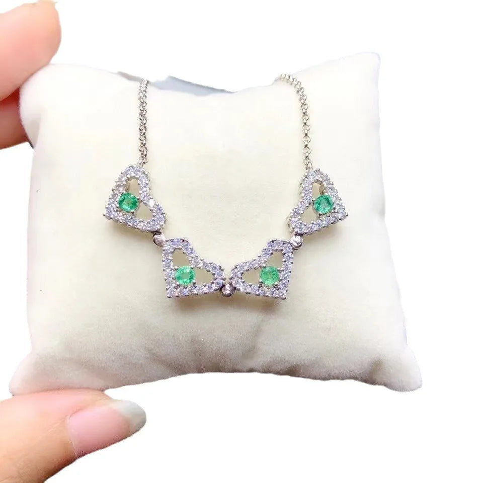 Gioiellieri New Women's Emerald Pendant Necklace Clavicle Chain 925 Sterling Silver Rhodium Plated Niche Style Unique Elegant Party Gift