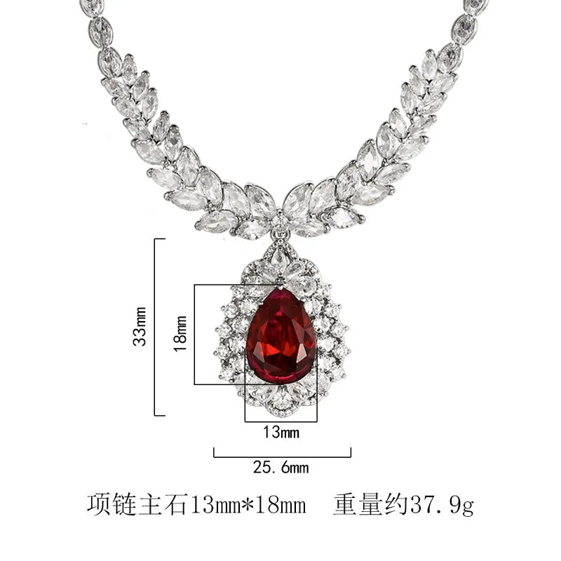 REDheart Fashion Copper Inlaid Zircon Gold-Plated Flower Shape Large Chain Simulation Corundum Advanced Wedding Banquet Drop