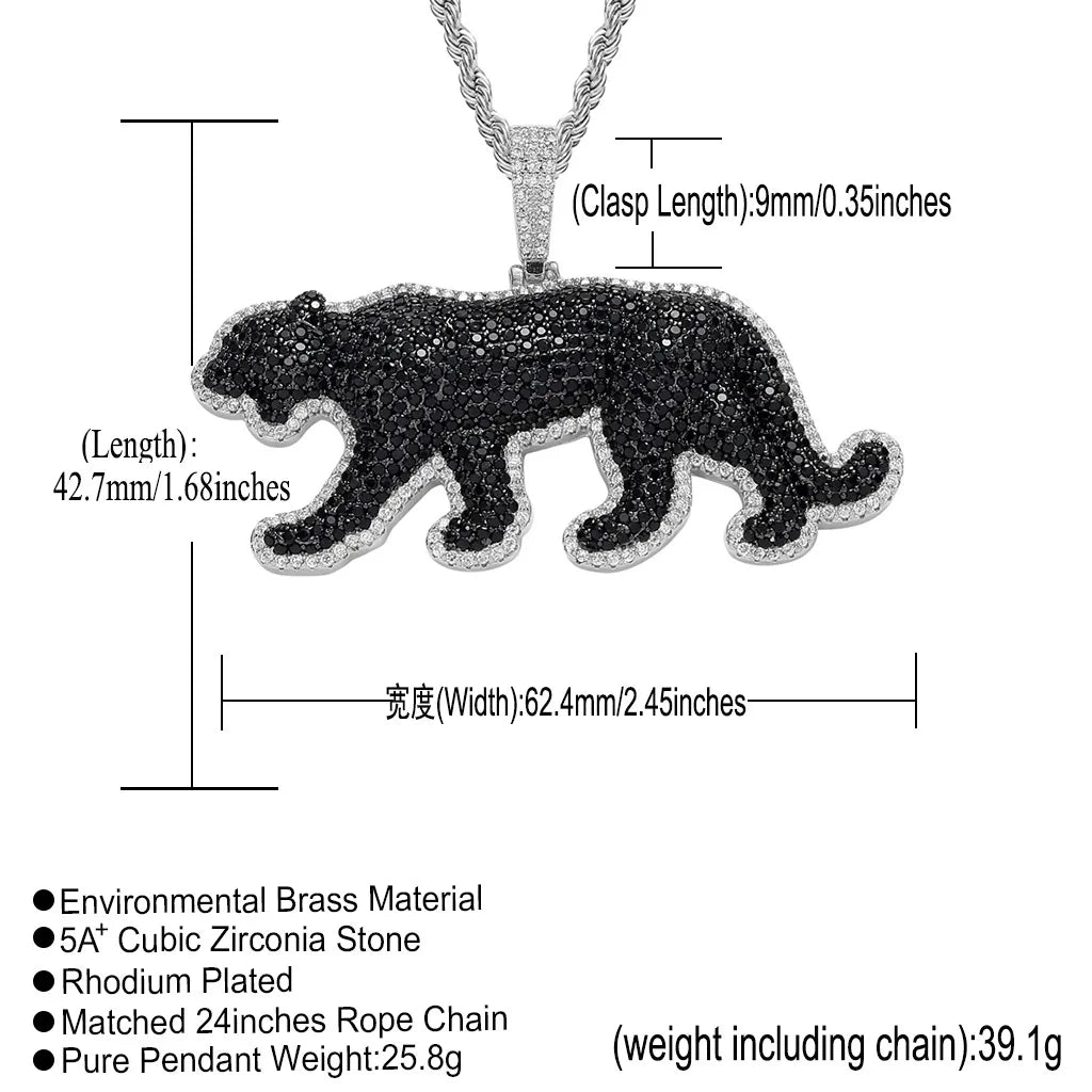 Cheetah Panther Leopard Pendant Hip Hop Iced Out Gold Black Panther Pendant Necklace