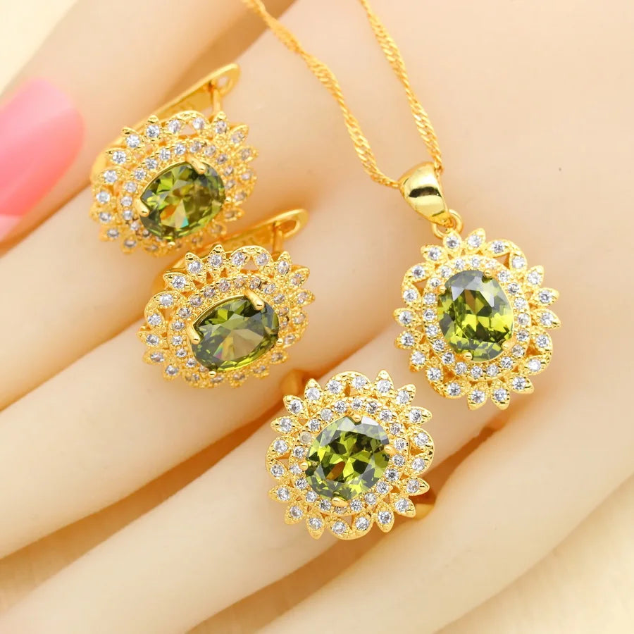 XOTICA Luxury 18k Gold Plated Zircon Jewelry Set for Women Including Earrings Necklace Pendant Ring Bracelet for Parties Weddings