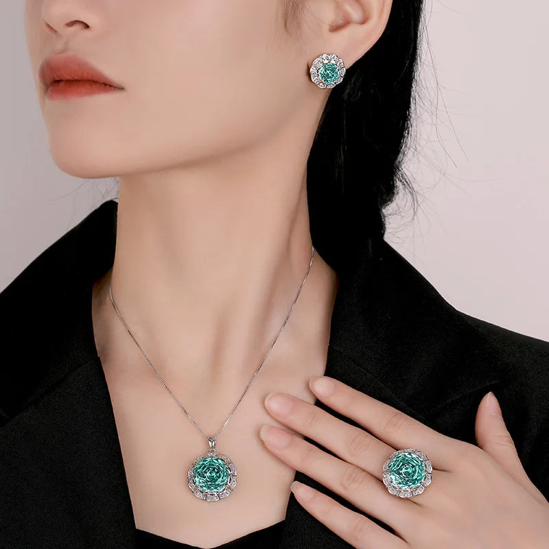 Gemfiori 2025 New Jewelry Gold Plated Rose Green Fashion Luxury Set Bridal Wedding Dress Adult Ceremony Banquet Fashion Accessories
