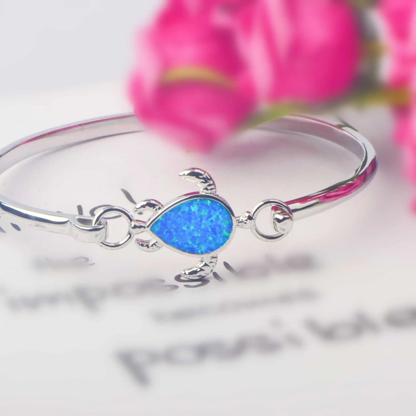 Adorable Sea Turtle Animal Design Brass Beaded Opal Bracelet-Christian Style Shimmering Blue Charm for Women's Daily Chic