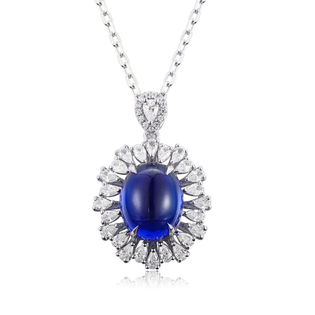 Gemfiori Anster 925 Sterling Silver High-quality Cultivated Sapphire Necklace - Suitable for Parties or As a Gift