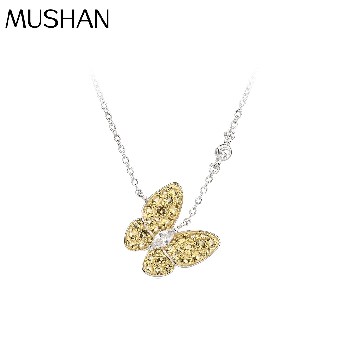 MUSHAN Jewelry Factory S925 Sterling Silver Butterfly Necklace for Women Electroplated Gold High Carbon Diamond Jewelry