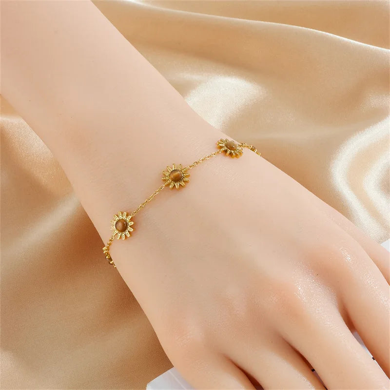 Gold Sunflower Necklace, Earrings & Bracelet Jewellery Set | Joyful Luxury Fashion Set