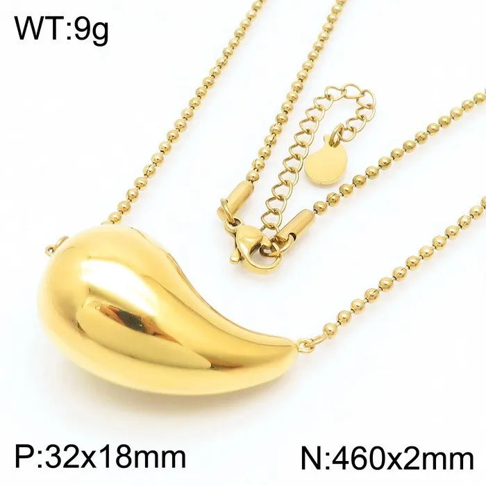 REBEL High-quality Fashion Chubby Water Drop Stainless Steel Hollow Earrings Necklace Charm Temperament Jewelry Set