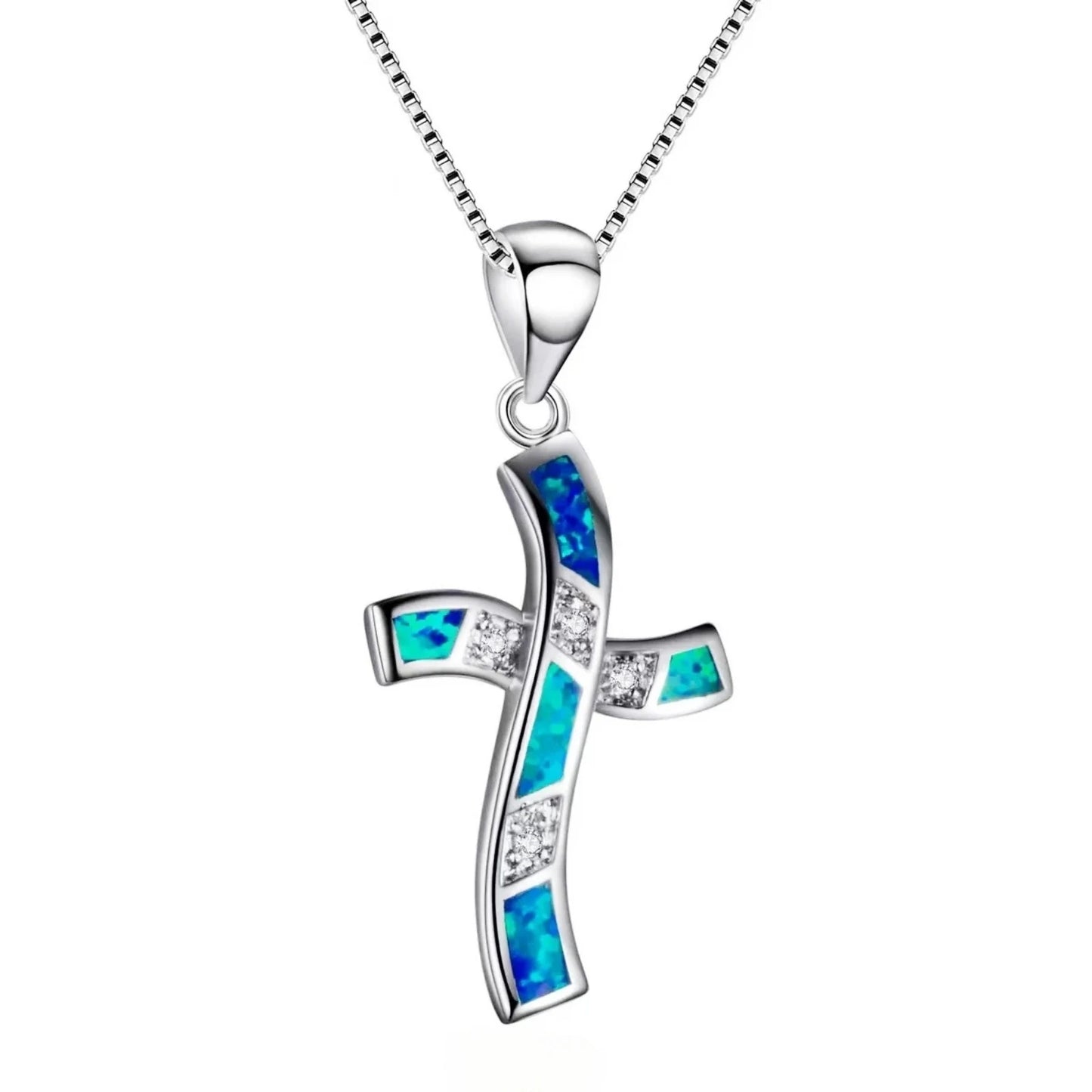 Ocean Theme Cross Necklace Aobao Opal Inlaid Starfish Detail Fashion Jewelry