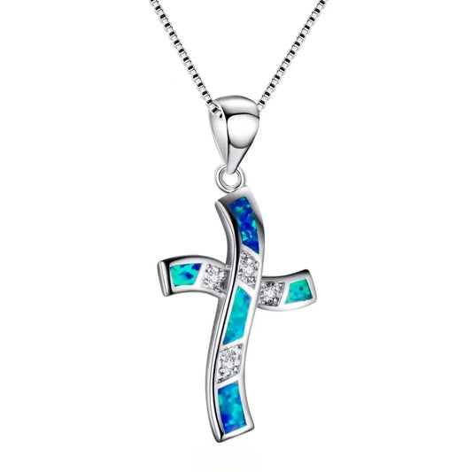 Ocean Theme Cross Necklace Aobao Opal Inlaid Starfish Detail Fashion Jewelry