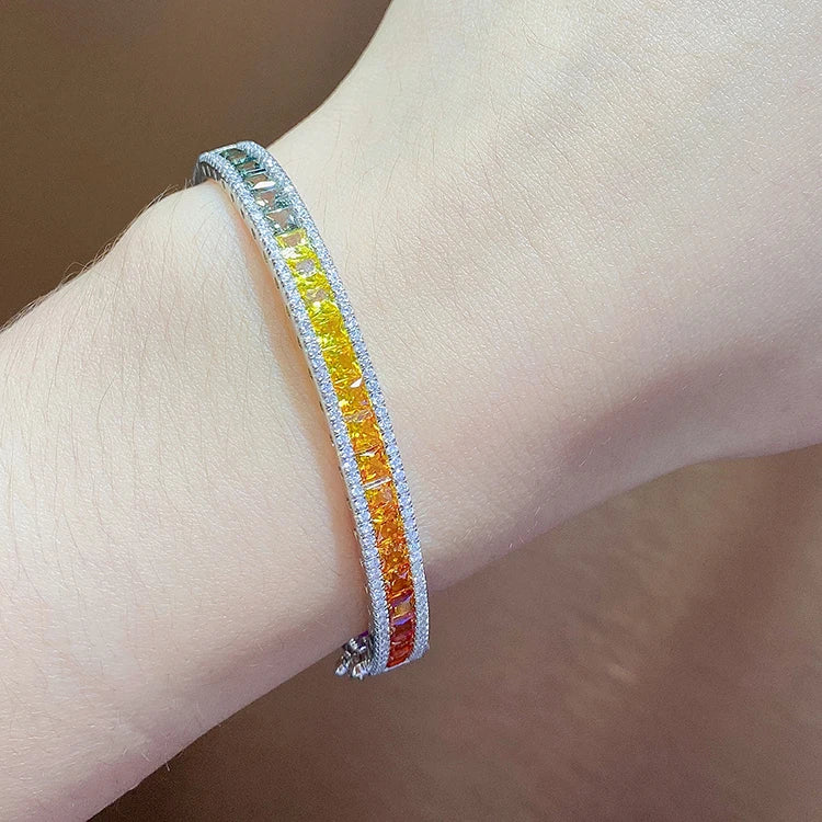 ArtistA ANSTER Silver Bracelets 925 Sterling Women Colorful Rainbow CZ Corundum Bangle