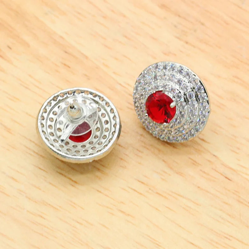 XOTICA Silver Color Bridal Jewelry Set with Red Zircon Includes Necklace Pendant Earrings Rings for Parties