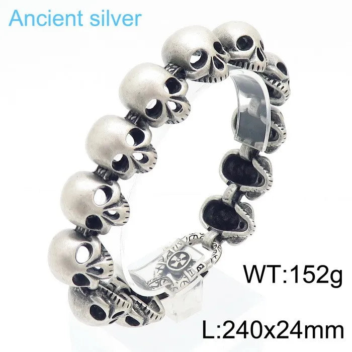 KALEN Hot-selling Jewelry Silver/black/Gold Fashion Bracelets Stainless Steel Punk Skull Links Bracelet for Men