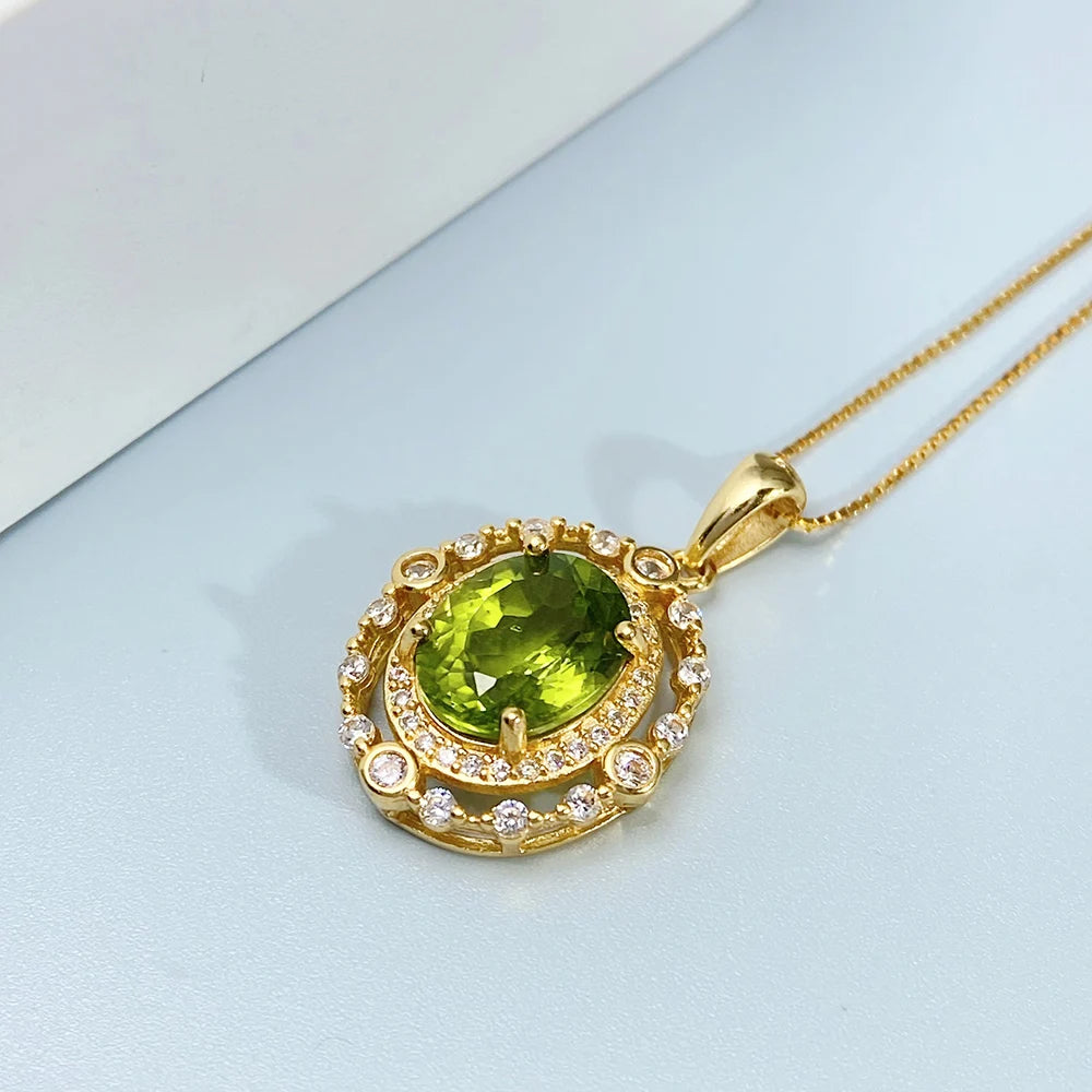 Gioiellieri Peridot Pendant Necklace 925 Sterling Silver Natural Gemstone Jewelry for Women Elegant Shimmering Olive Green Color Style