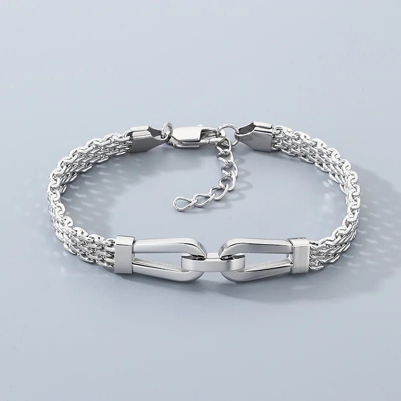 Kalen Ins Hollow Woven Chain Bracelet Niche Design Horseshoe Buckle Adjustable Stainless Steel Men Bracelet