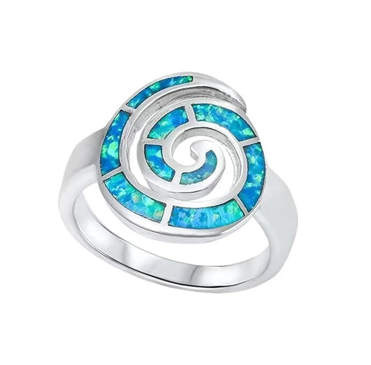 Vortex Blue Opal Twisted Ring | Iridescent Gem Inlay Band | Nature-Inspired Fashion Jewelry for Women Trendy Wear