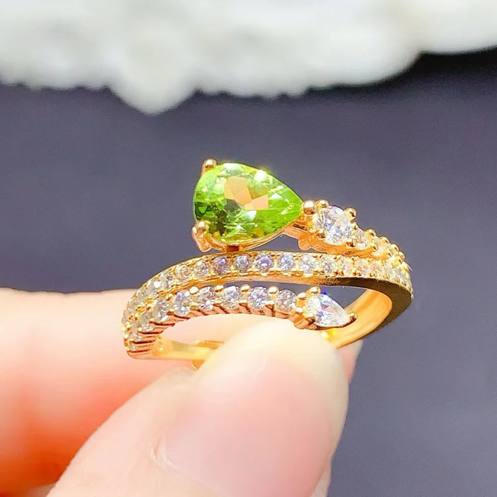 Gioiellieri Quality 925 Sterling Silver Gemstone Ring Pear Cut Natural Crystal Rhodium Plated Luxury Couple Ring Prong Setting