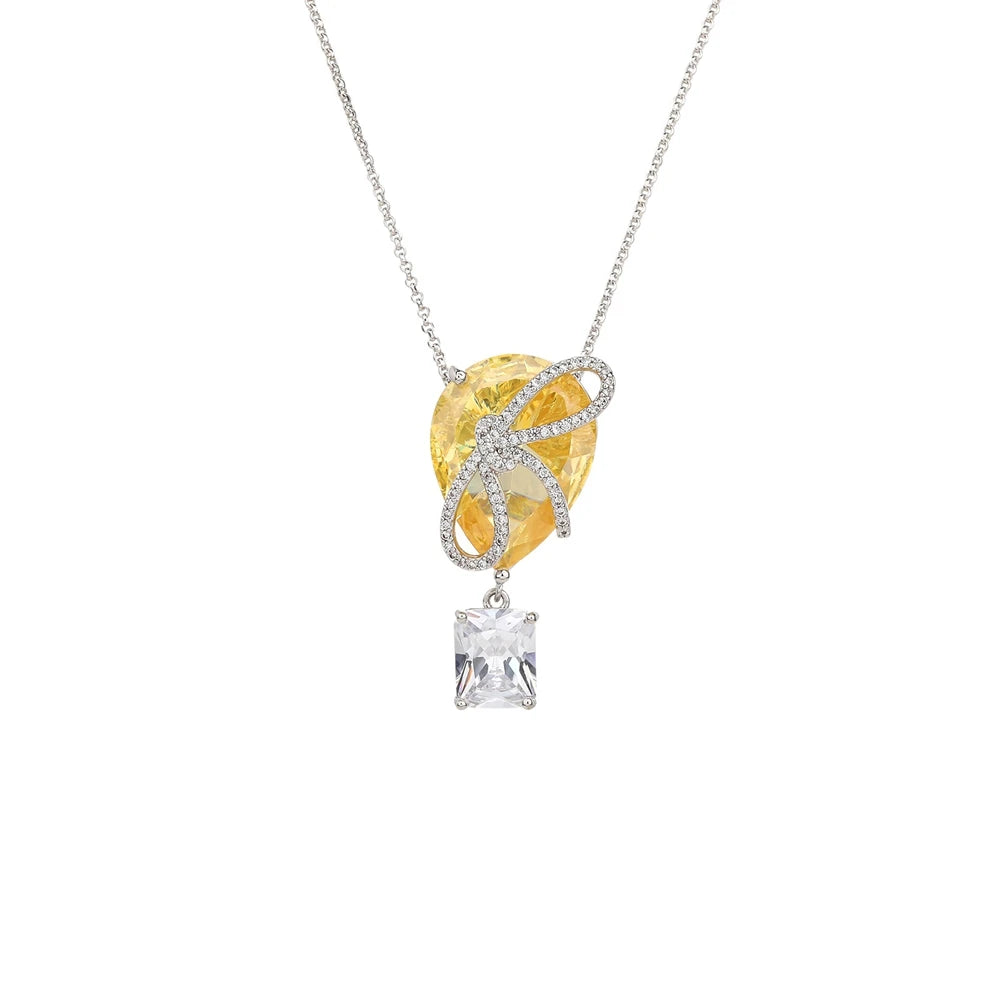 MUSHAN Jewelry Factory Yellow Diamond Bow S925 Sterling Silver Necklace High End Cross Border Bestseller for Women