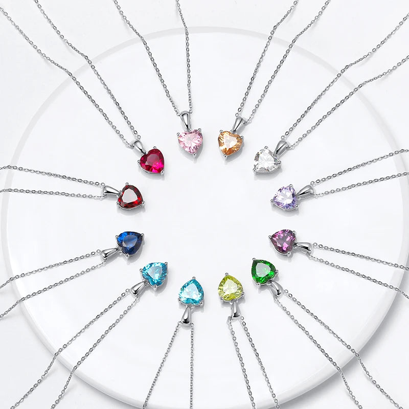 REDheart RINNTIN SAPN02 Romantic Jewelry Birthstone Crystal Necklace 925 Silver Necklace for Women Pendants Charm Collier Collana Stone