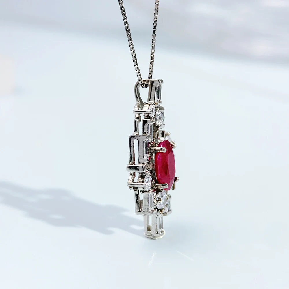 Gioiellieri Ruby Pendant for Necklace with Natural Red Gemstone 925 Sterling Silver July Birthstone Fine Jewelry Luxury Engagement Wedding