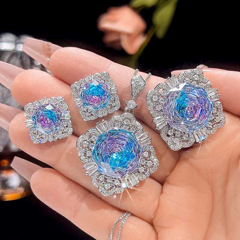 Gemfiori 2025 New Hot Selling Jewelry Copper Bottom Gold Plated Gradient Color Temperament Set