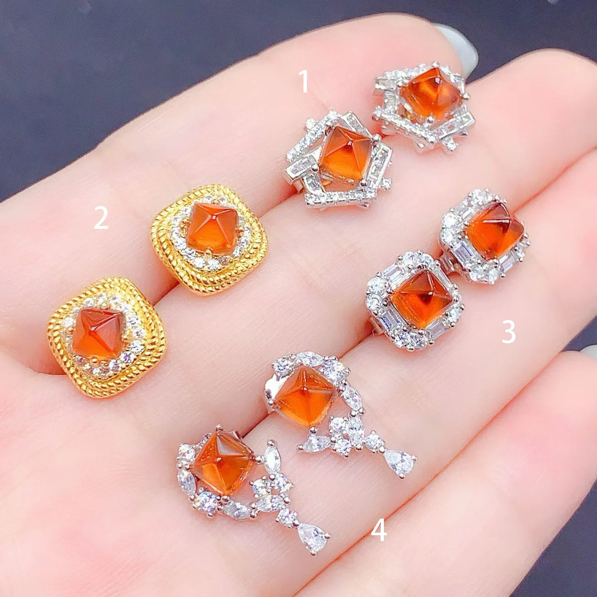 Gioiellieri Low Price Sterling 925 Silver Natural Fanta Garnet Luxury Trendy Stud Earrings Setting for Women