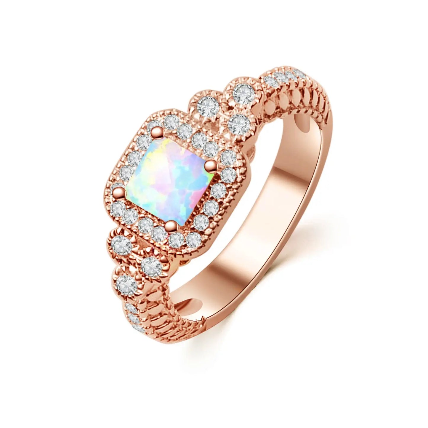 Opal Striped Ring | | Vibrant Rainbow Gem Inlay Fashion Jewelry for Men Women