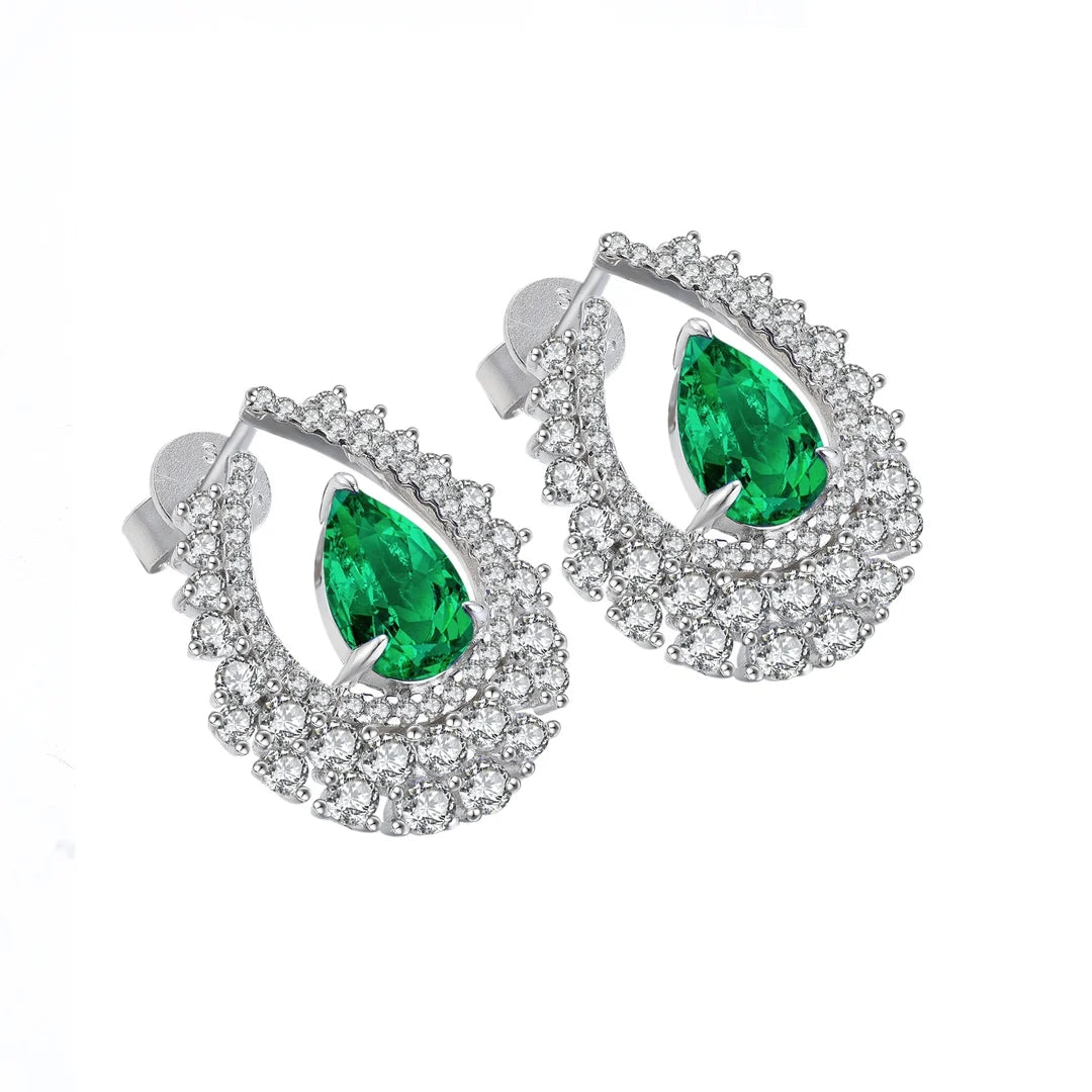 Gemfiori Anster High Quality S925 Lab Grown Emerald Earring Stud Dainty Gemstone Stud Earrings for Women Daily Wear Gift