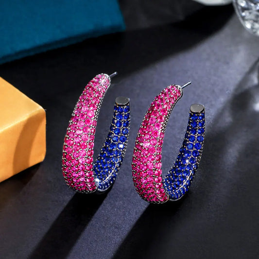 S&S Red & Blue CZ Pavé Oversized Hoop Earrings – Black Gun Plated – Collection