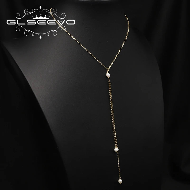 Natural Freshwater Pearl Baroque Simple Pendant Necklace Popular Chain Sweater Necklace Bridal Wedding Women Fashion Jewelry