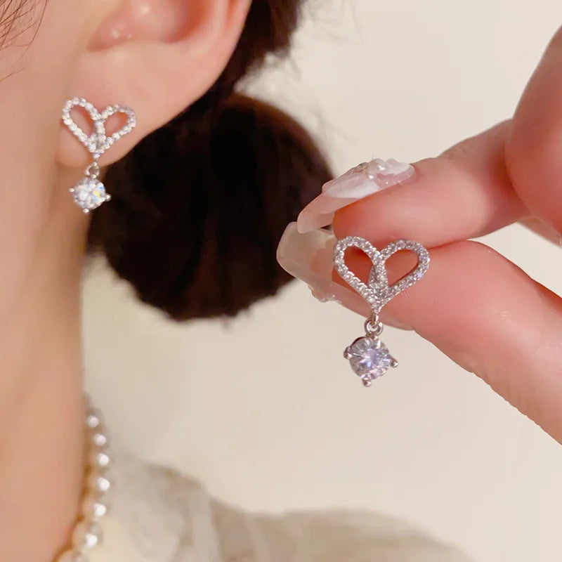 High Quality Fashion Luxury Heart Zircon Necklace and Earrings Set Classic Real Gold Plated Jewelry Set for Women