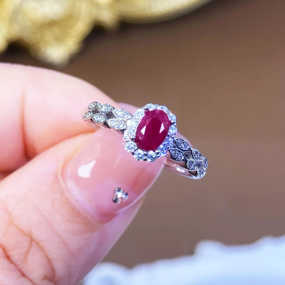 Gioiellieri Natural Ruby 925 Silver Gold & Rhodium Plated Oval Cut Prong Setting CMA Certified Luxury Gemstone Rings for Women