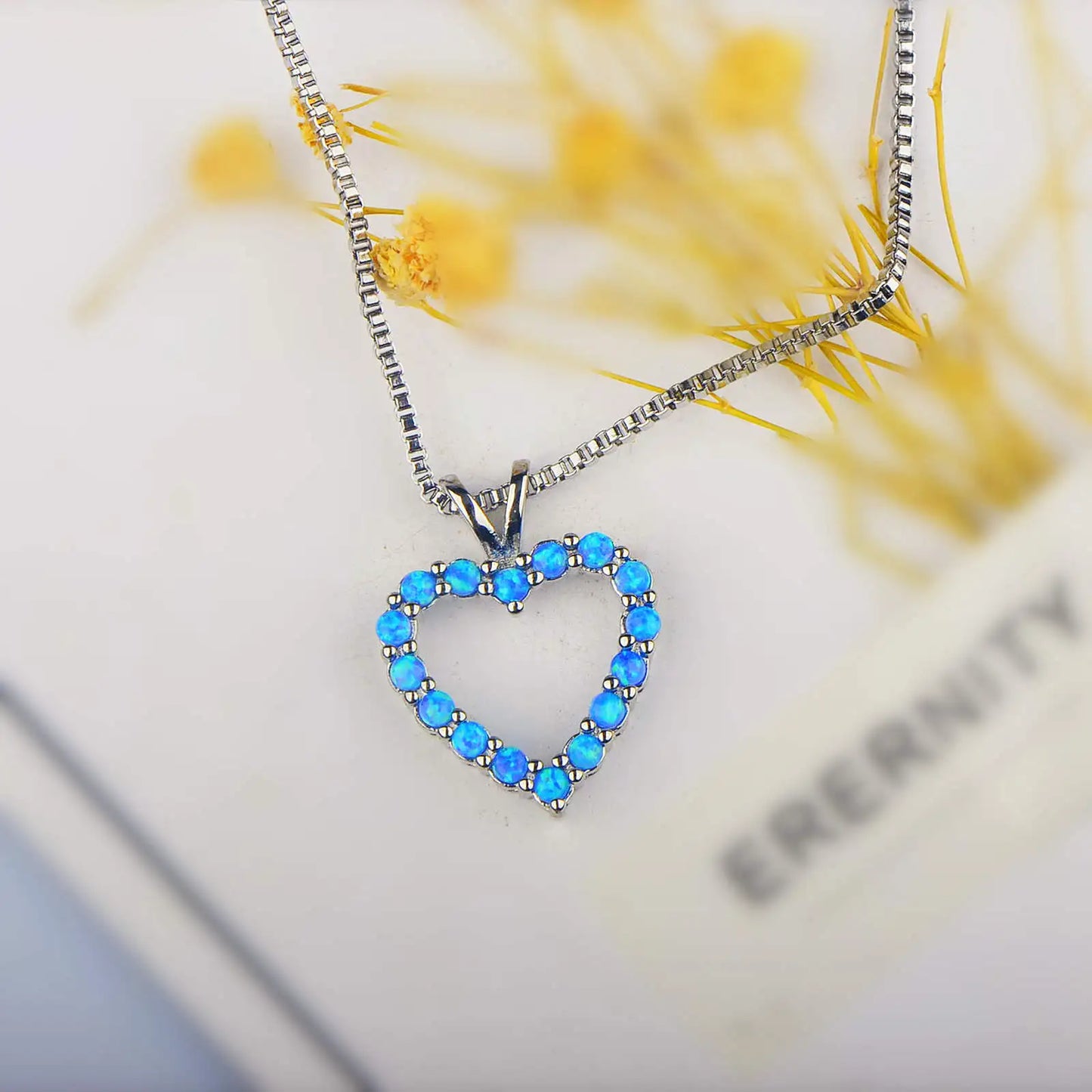 Trendy TikTok-Inspired Christian Heart Opal Silver Plated Sweater Chain Necklace | Women's Fashion Statement Jewelry Wholesale