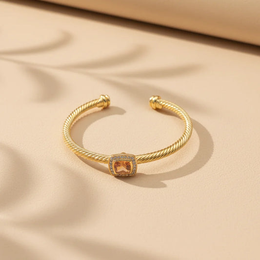 FASHIONISTA DY High-Quality Gold-Plated 4mm Square Diamond Bracelet, Fashionable Colored Diamond Bracelet, Jewelry